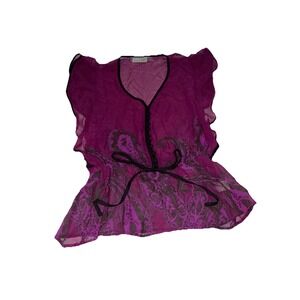 Kenar Silk Blouse Magenta Size Large Artsy Lightweight Flowy Sheer Shirt